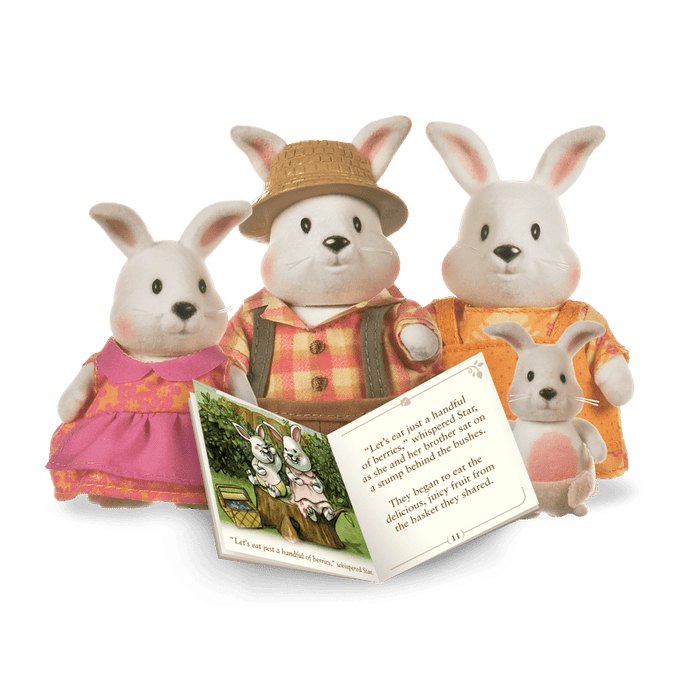 Miniature rabbit figurine set with storybook