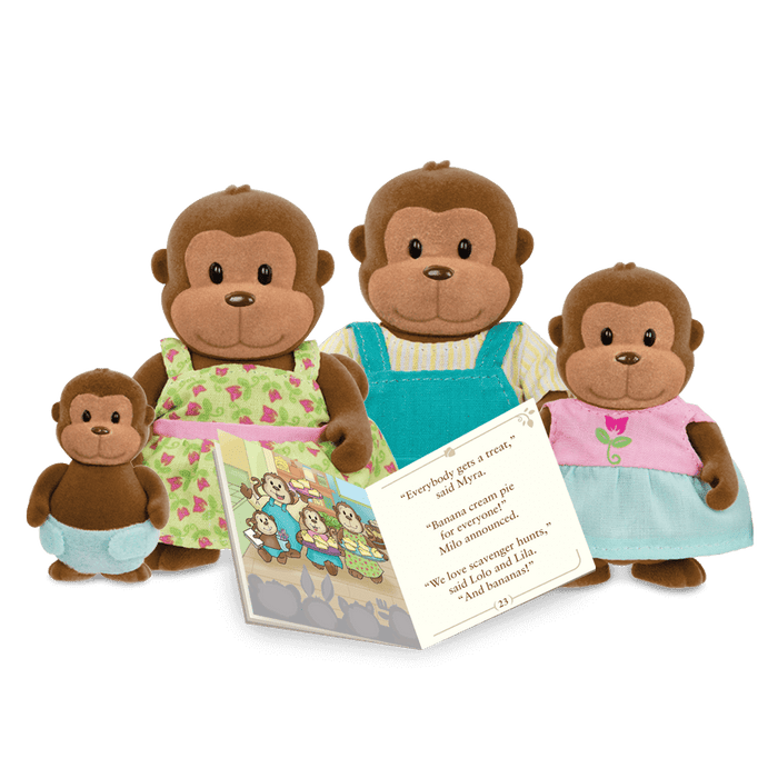 Miniature monkey figurine set with storybook
