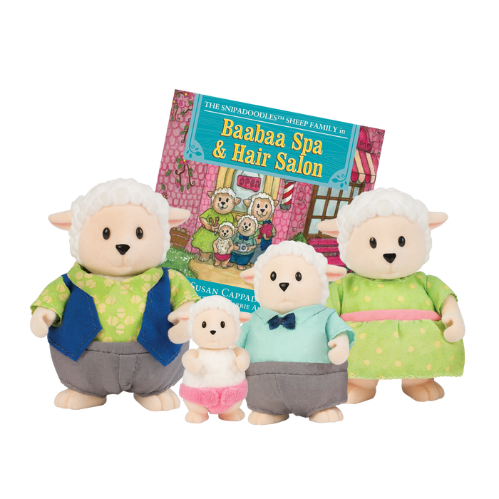 Miniature sheep figurine set with storybook