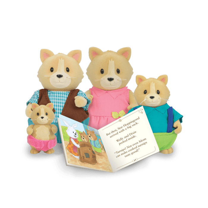 Miniature cat figurine set with storybook