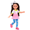 14-inch posable doll with brown hair and brown eyes