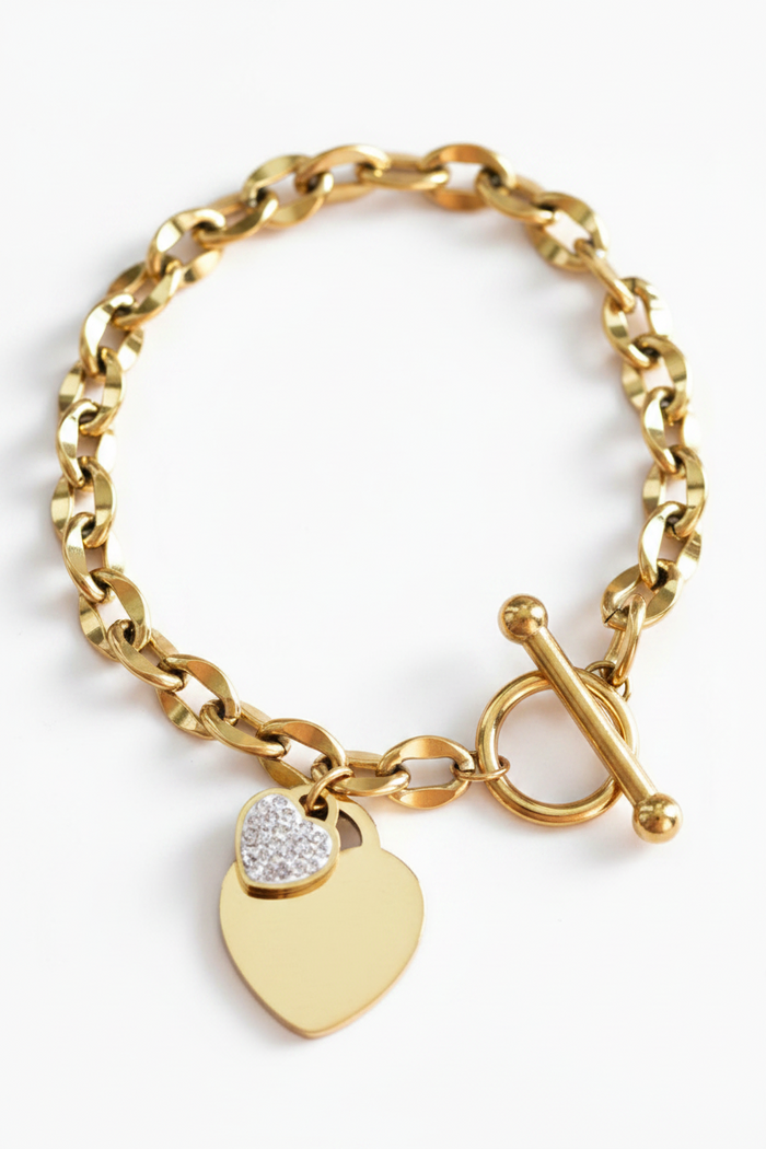 Toggle Clasp Heart Charm Chain Bracelet