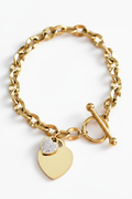 Toggle Clasp Heart Charm Chain Bracelet