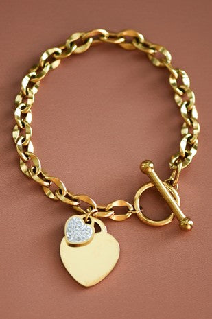Toggle Clasp Heart Charm Chain Bracelet