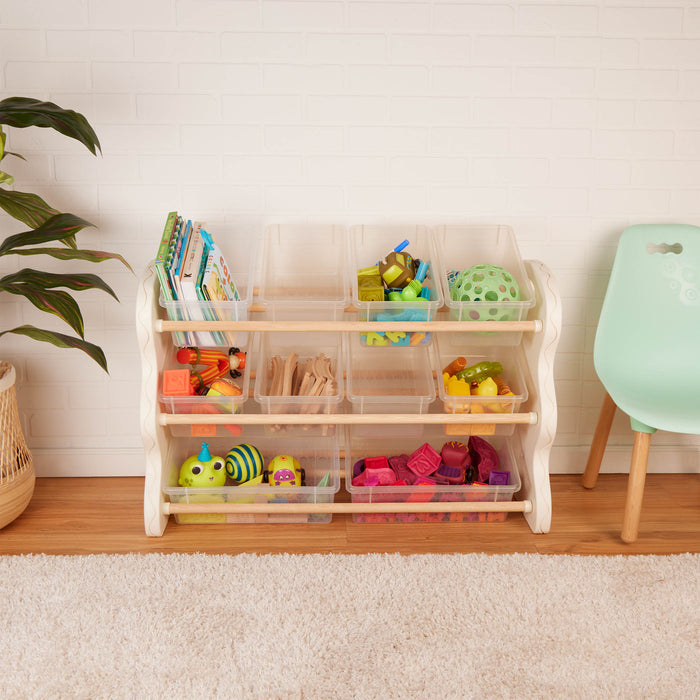 Kids playroom bin storage organizer shelf