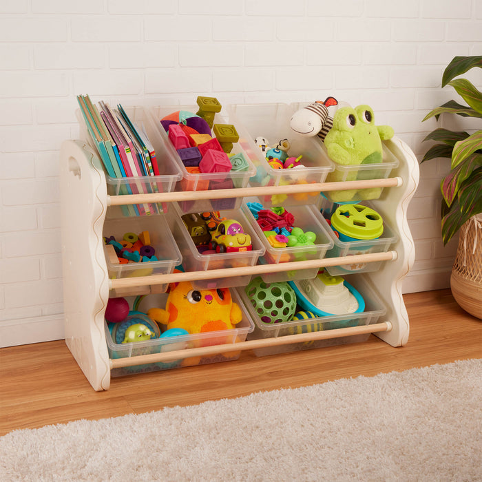 Kids playroom bin storage organizer shelf