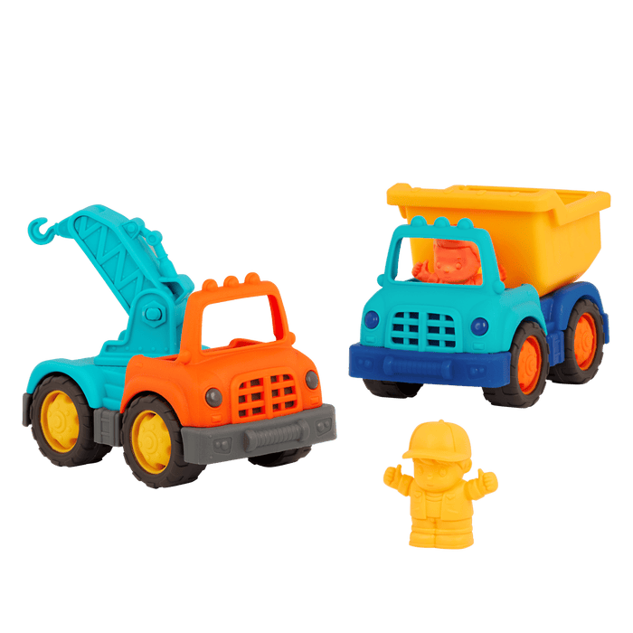 Mini vehicle crane truck, dump truck, and 2 drivers