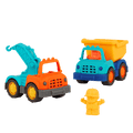 Mini vehicle crane truck, dump truck, and 2 drivers