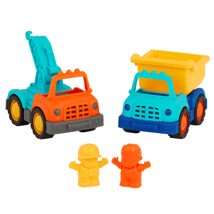 Mini vehicle crane truck, dump truck, and 2 drivers