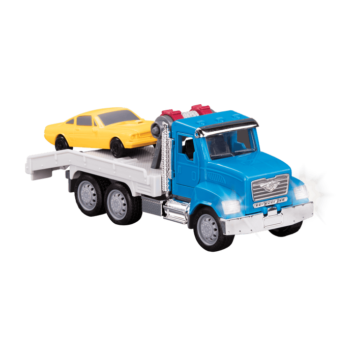 Small Micro Series Blue Tow Truck with Yellow Car