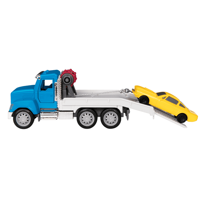 Small Micro Series Blue Tow Truck with Yellow Car