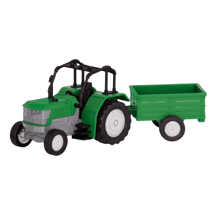 Small Micro Series Green toy tractor with trailor