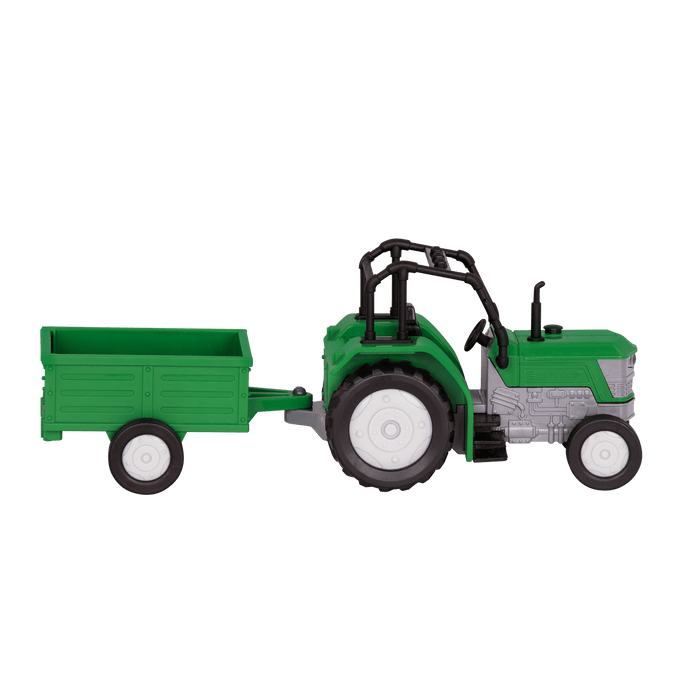 Small Micro Series Green toy tractor with trailor