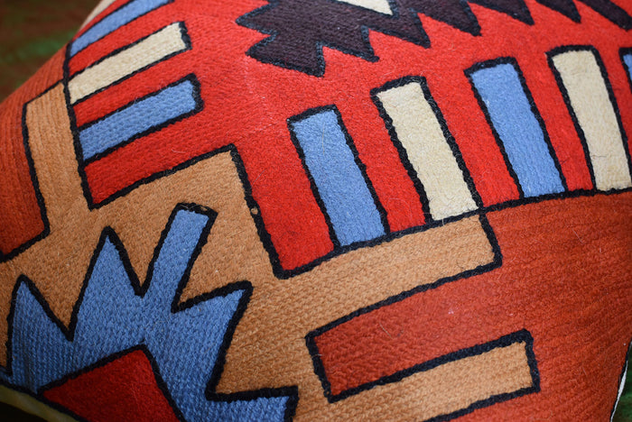 Tribal Aztec Southwestern Decorative Pillow Cover Handembroidered Wool 18x18" - KashmirDesigns