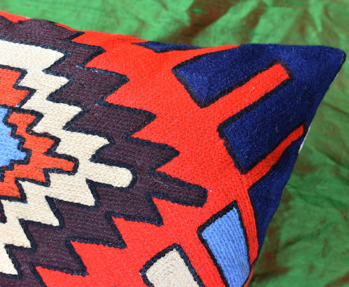 Tribal Aztec Southwestern Decorative Pillow Cover Handembroidered Wool 18x18" - KashmirDesigns