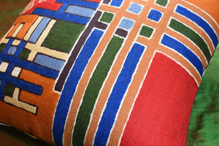 Tribal Burdock Aztec Southwestern Throw Pillow Cover Handembroidered Wool 18x18" - KashmirDesigns