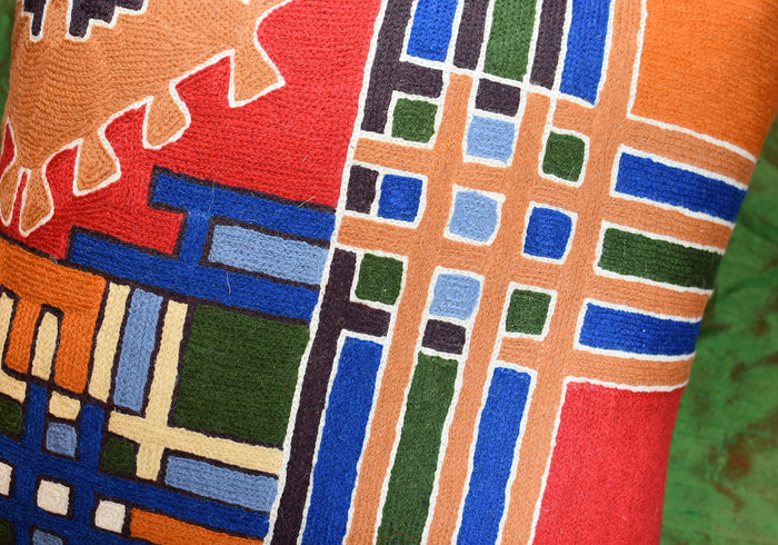 Tribal Burdock Aztec Southwestern Throw Pillow Cover Handembroidered Wool 18x18" - KashmirDesigns