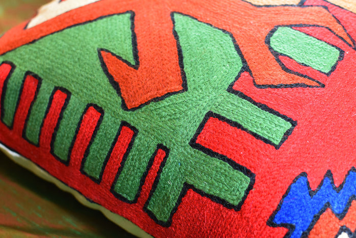 Tribal Scorpion Aztec Southwestern Pillow Cover Handembroidered Wool 18x18" - KashmirDesigns