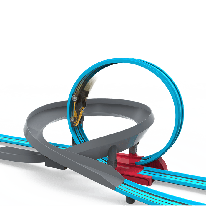 Racetrack playset with loops and toy cars