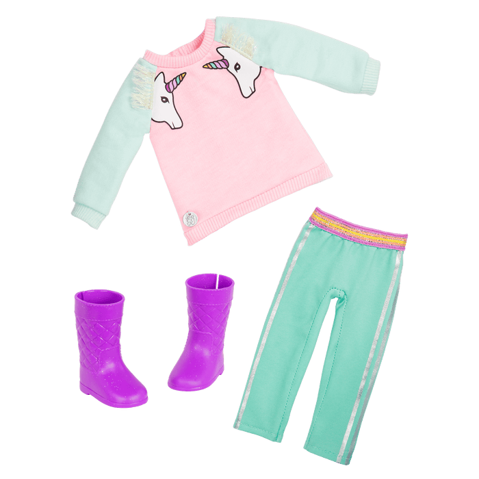 Unicorn-themed outfit for 14-inch doll