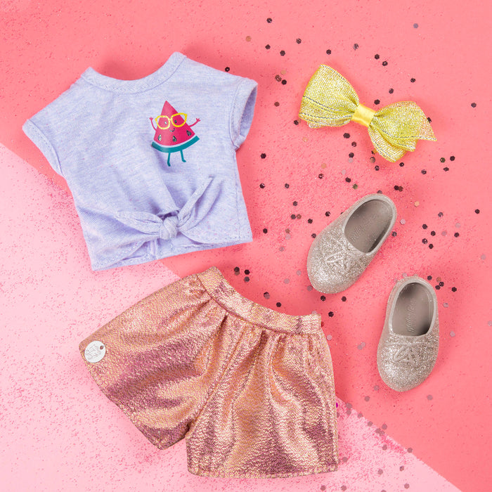 Watermelon t-shirt and shorts for 14-inch doll