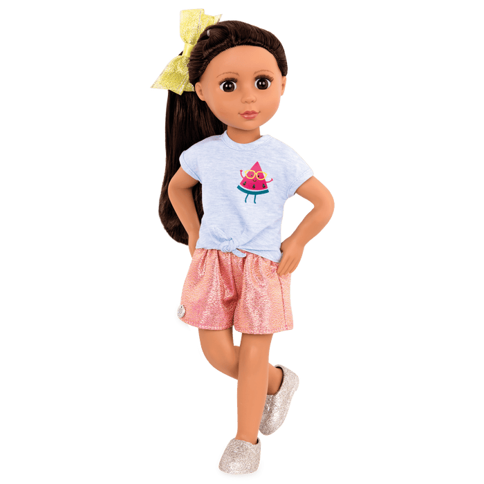 Watermelon t-shirt and shorts for 14-inch doll