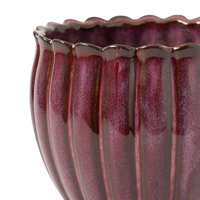 Valencia Scalloped and Ribbed Ceramic Plant Pot Medium Wine