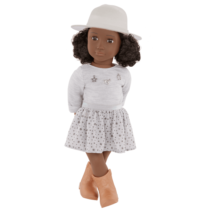 Our Generation 18" Doll Victoria in Cowgirl Outfit including sweater, skirt, boots and hat