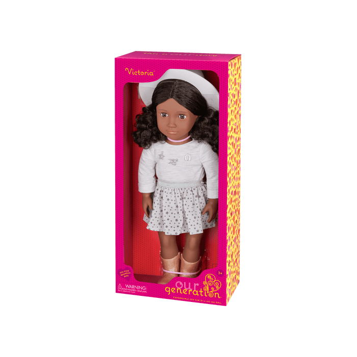 Our Generation 18" Doll Victoria in Cowgirl Outfit including sweater, skirt, boots and hat
