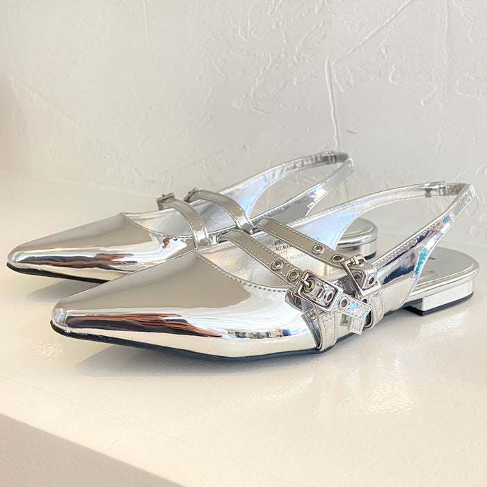 Visor Silver Slingback Flat