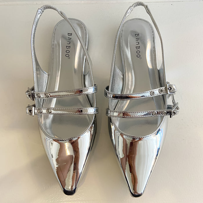 Visor Silver Slingback Flat