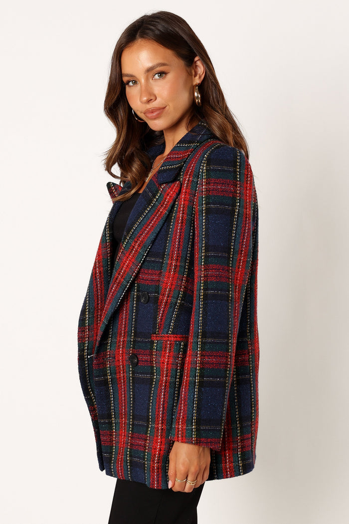 Petal and Pup USA OUTERWEAR Vivienne Plaid Blazer - Red/Navy Multi