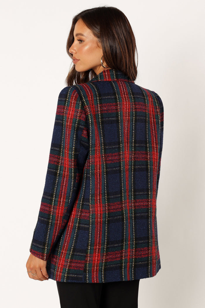Petal and Pup USA OUTERWEAR Vivienne Plaid Blazer - Red/Navy Multi