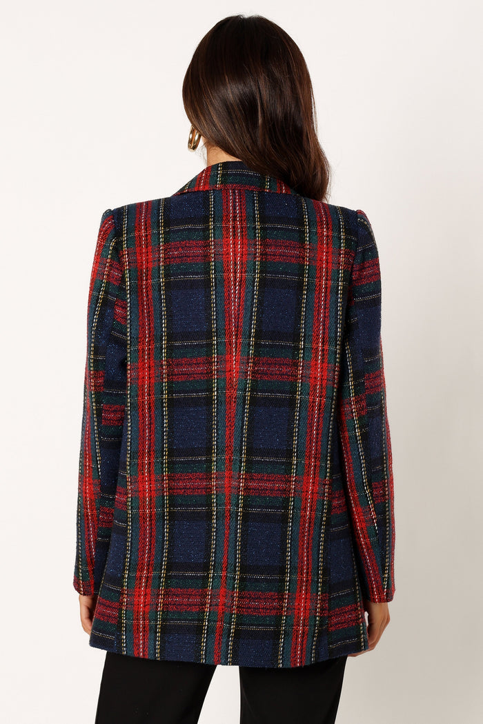 Petal and Pup USA OUTERWEAR Vivienne Plaid Blazer - Red/Navy Multi