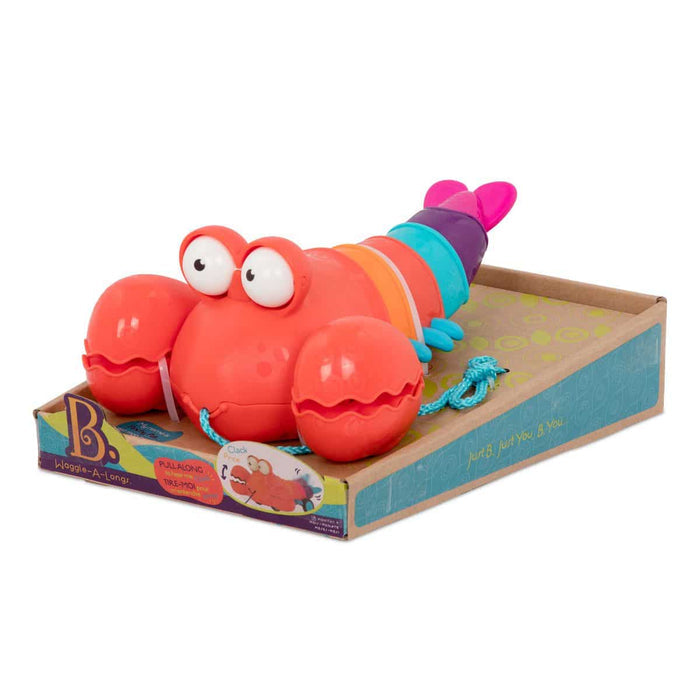 Pull-along lobster toy.