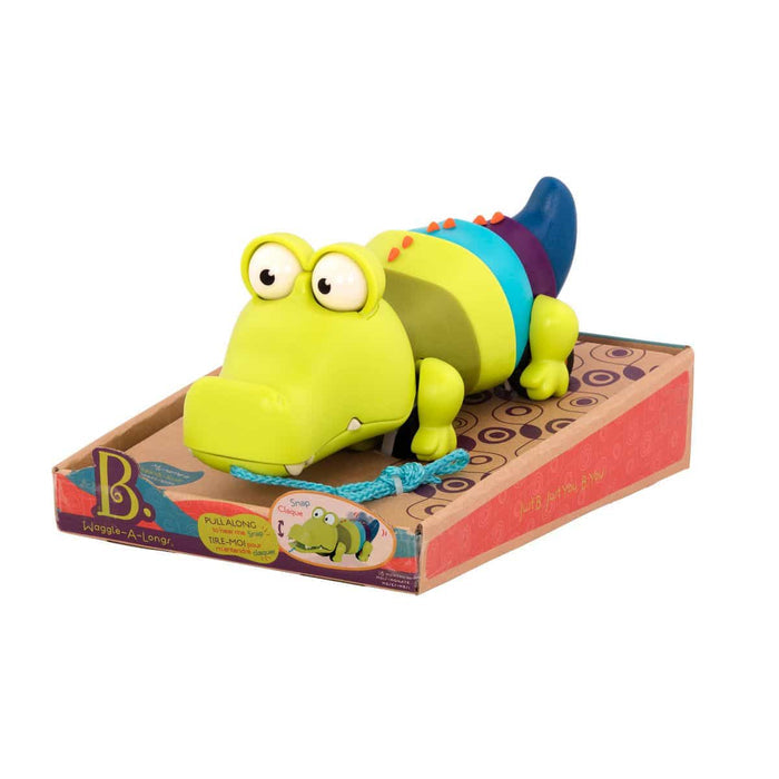 Pull-along crocodile toy.