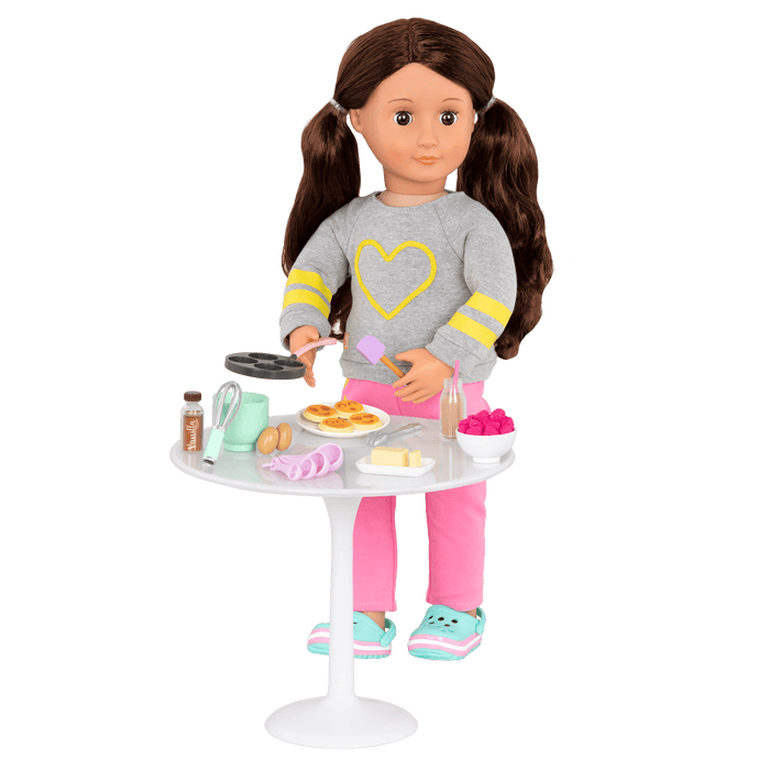 18-inch doll using pancake breakfast playset