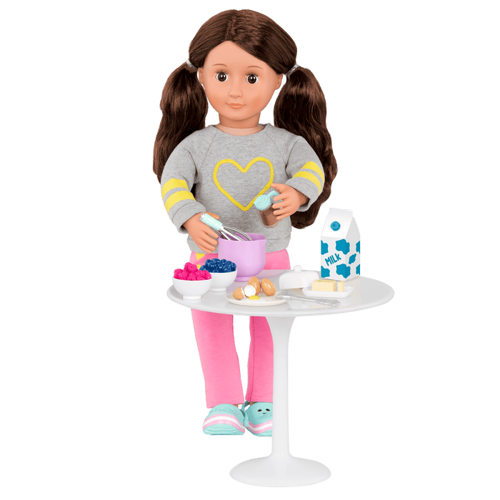 18-inch doll using pancake breakfast playset