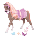 Light brown and peach horse with saddle and accessories