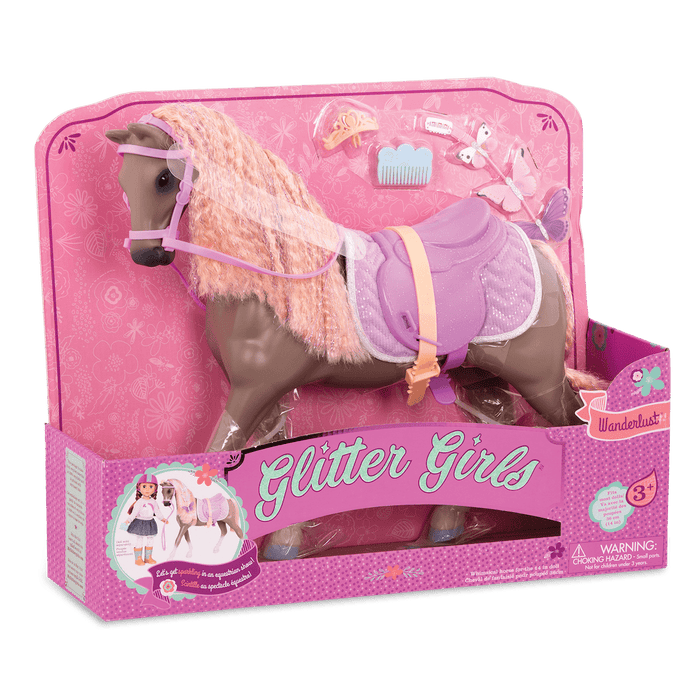 Light brown and peach horse with saddle and accessories