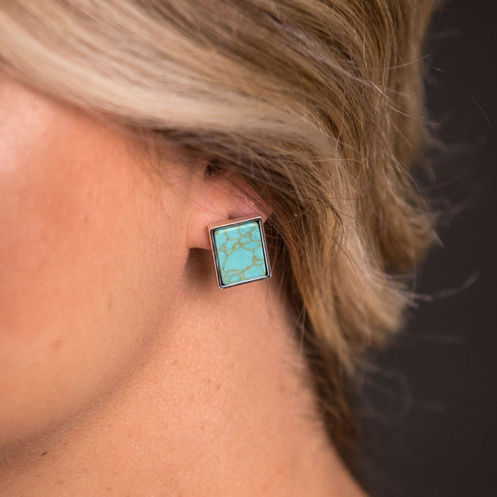 West & Co. Silver Rectangular Turquoise Stud Earrings