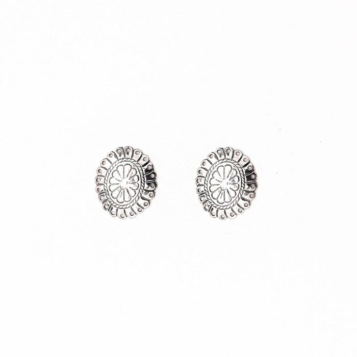 West & Co. Small Silver Floral Stamped Concho Post Earrings
