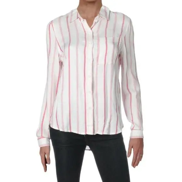 Noisy May Pink White Striped Button Down Top Size Medium
