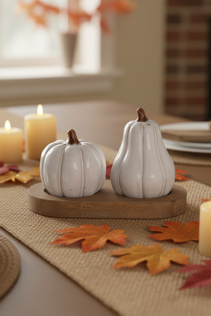 White Salt and Pepper Pumkin Shakers Set