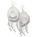 Wild West Glam Cowgirl Hat Earrings fish hook pink or white with rhinestone fringe dangle western disco style