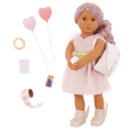 Our Generation 18-inch Doll Wishes with accessories including pretend balloons, stickers, a wish list, sparkles and a back pack