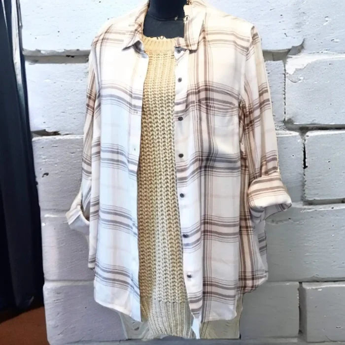 Women's Button Up Flannel Shirt casual women’s plaid flannel shirt styled knitwear on mannequin