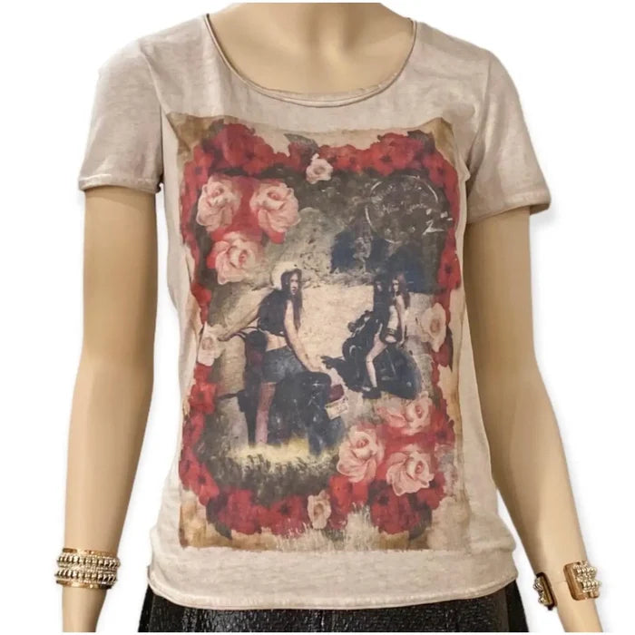 Women's Timeless Short Sleeve Retro Moto Roses Shirt by Athletic Vintage