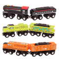 Wooden toy trains.