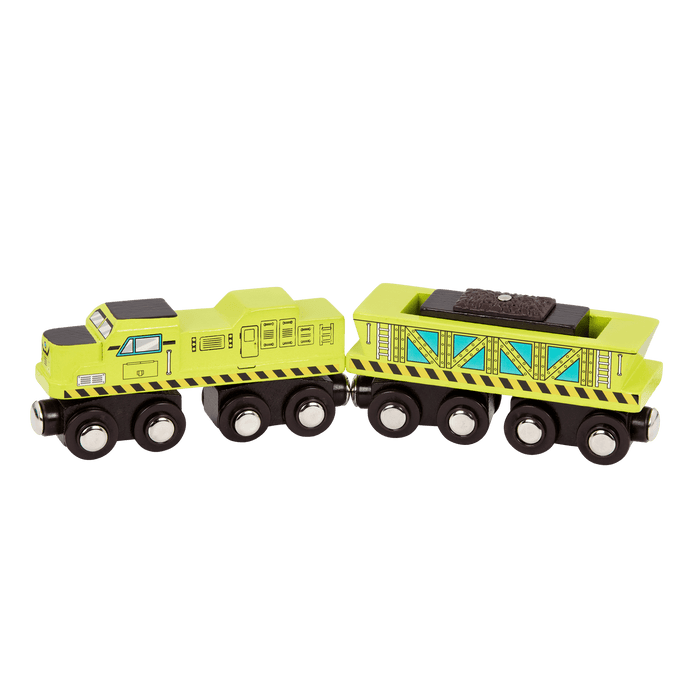 Wooden toy trains.
